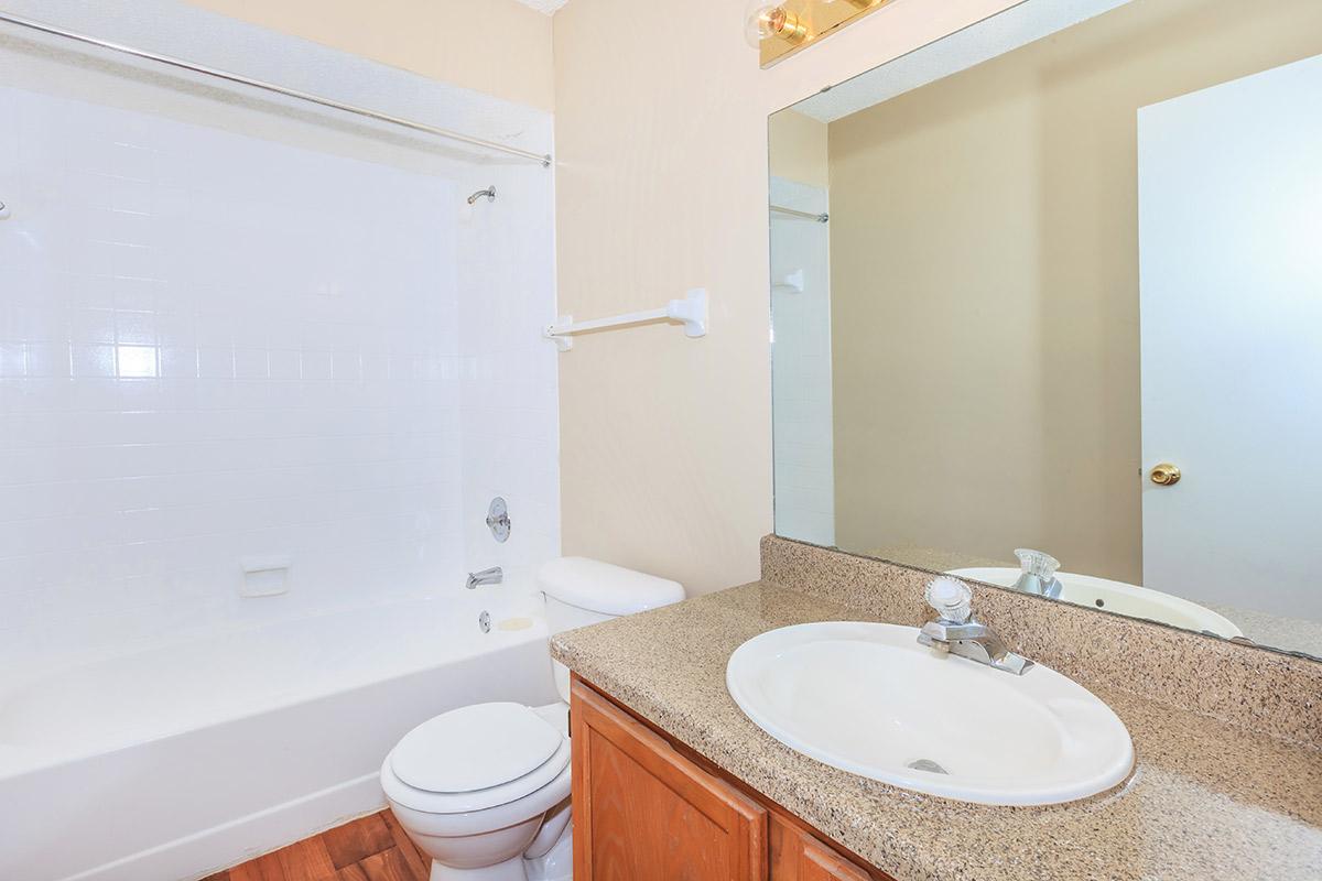 a room with a sink and a mirror