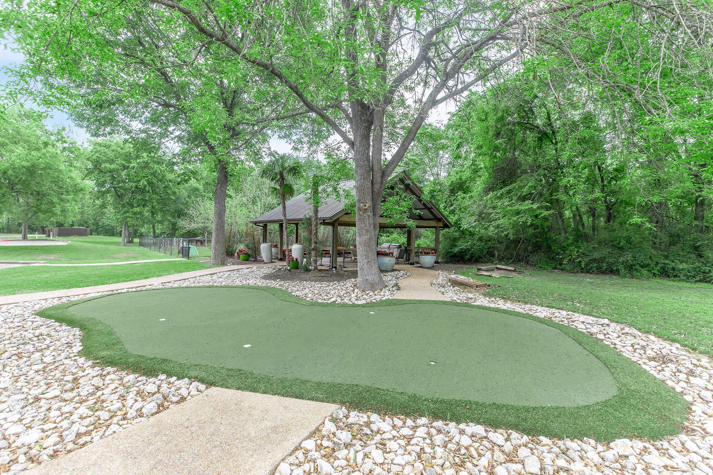 Practice your short game just steps from home! Our on-site putting green is the perfect spot to unwind, improve your golf skills, or challenge a neighbor to a friendly match.
