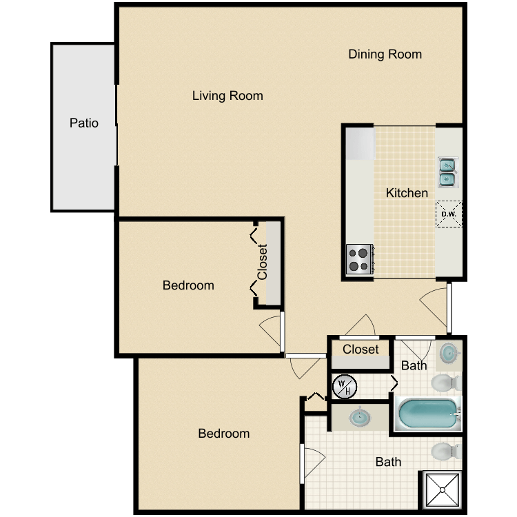 Floor plan image of 2 Bed 2 Bath