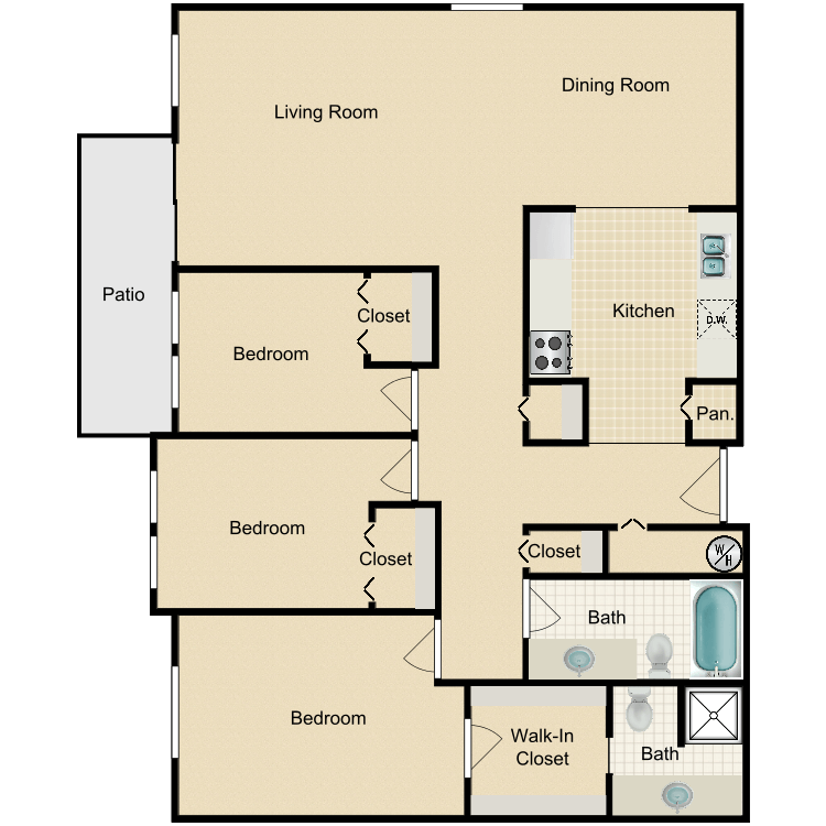 Floor plan image of 3 Bed 2 Bath