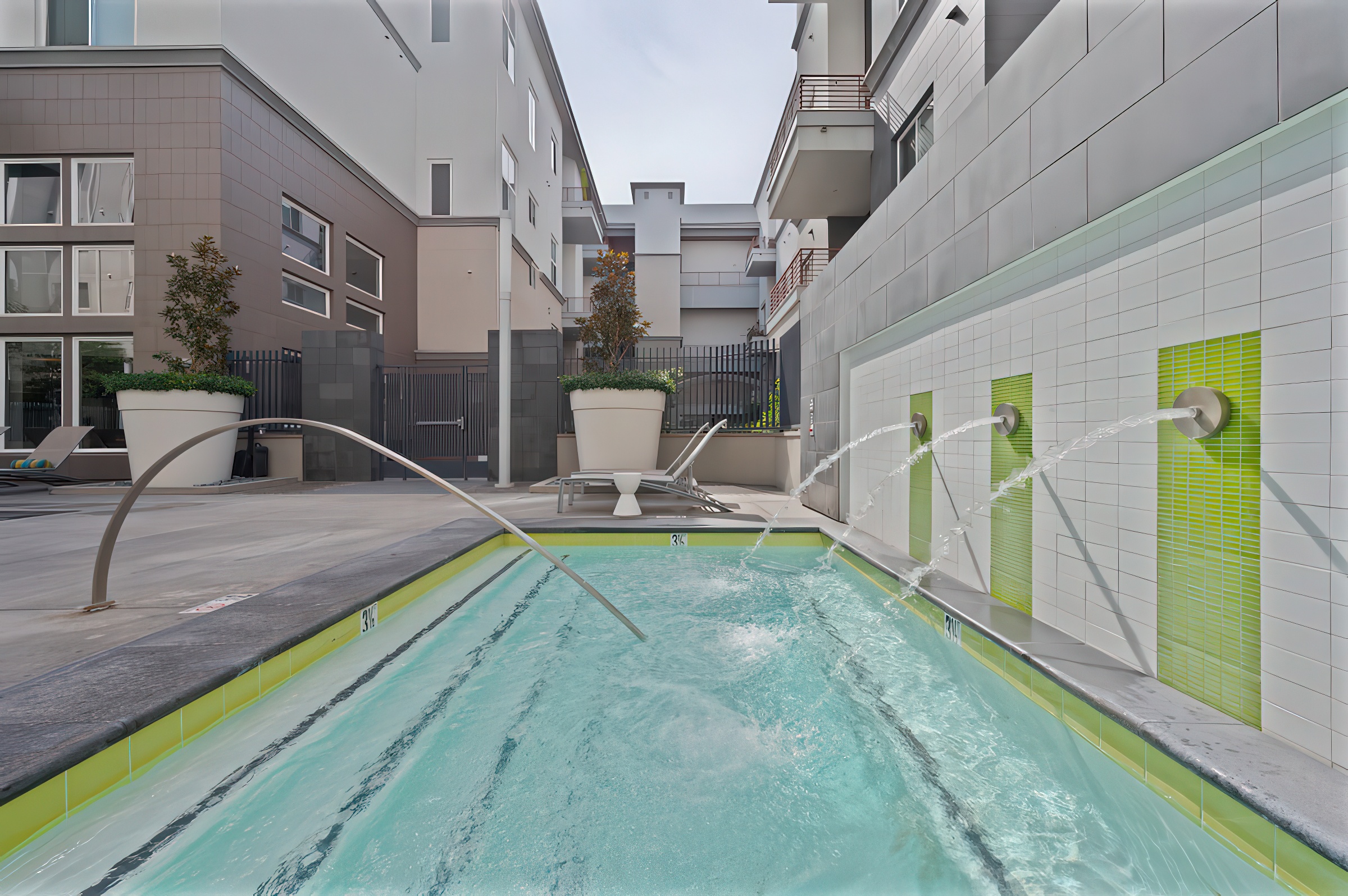 a pool with a fountain