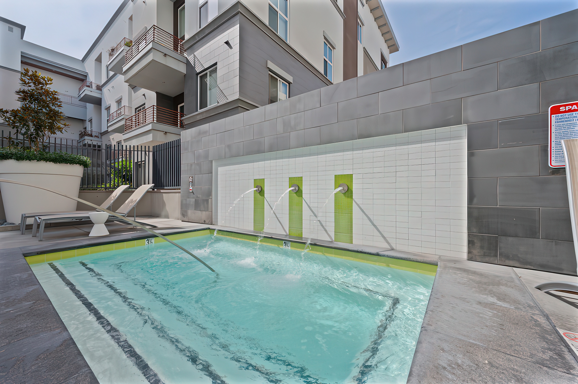 a spa with a water feature