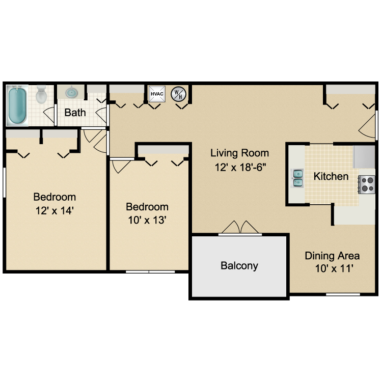 Floor plan image of 2 Bed 1 Bath