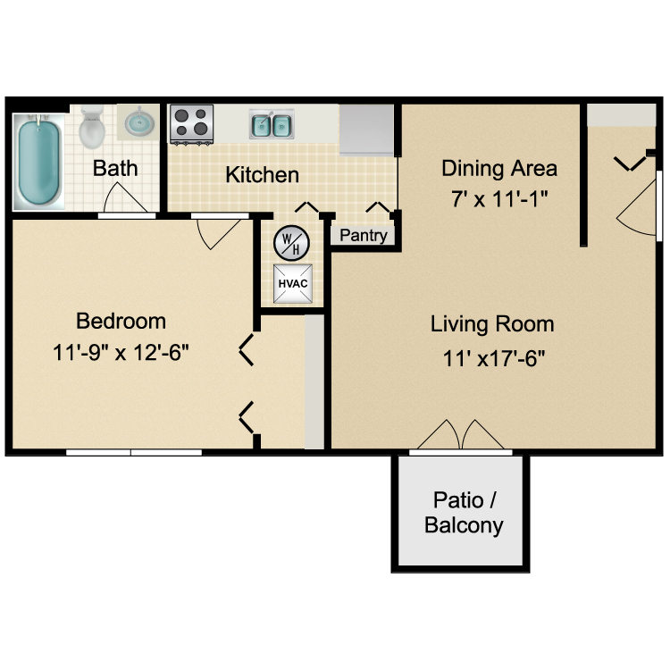 Floor plan image of 1 Bed 1 Bath