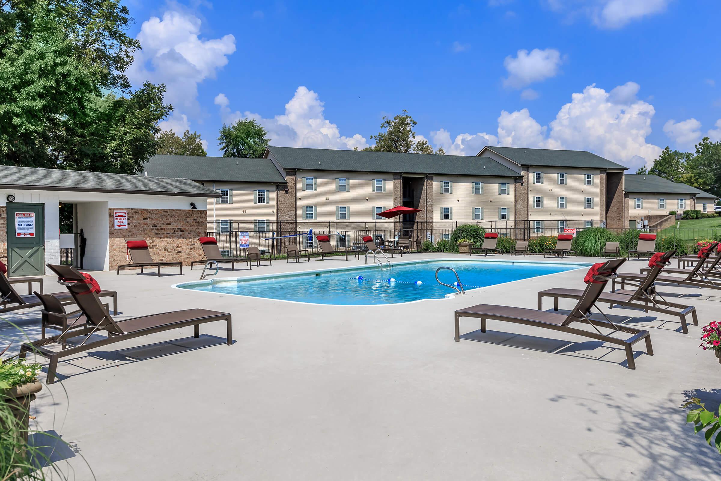 Relax beside our shimmering swimming pool at Eagles Crest at Jack Miller in Clarksville, TN