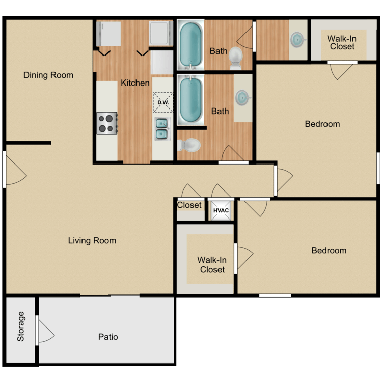 Floor plan image of 2 Bed 2 Bath