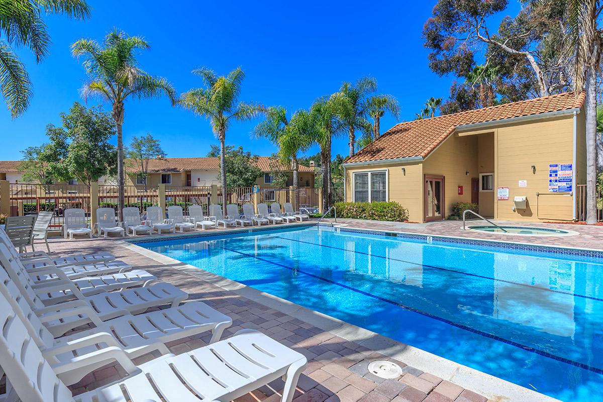 a pool of water in front of a building