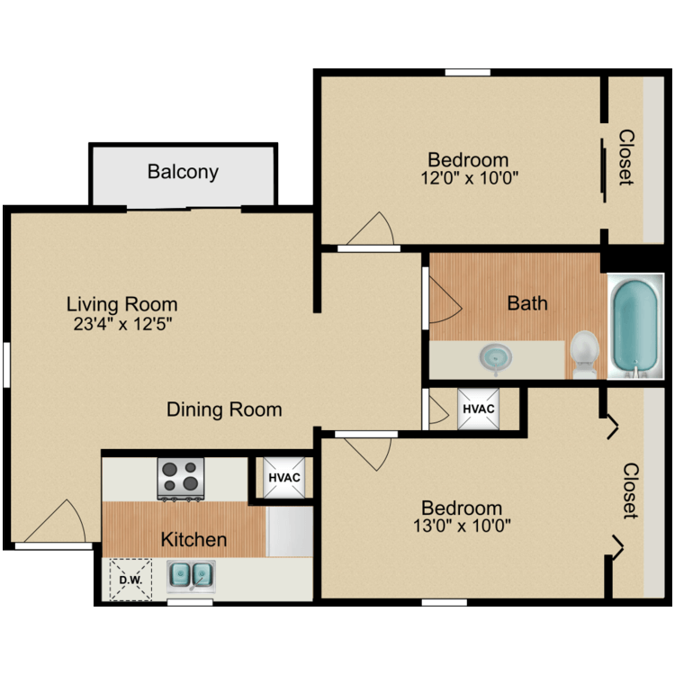 Floor plan image of 2 Bed 1 Bath