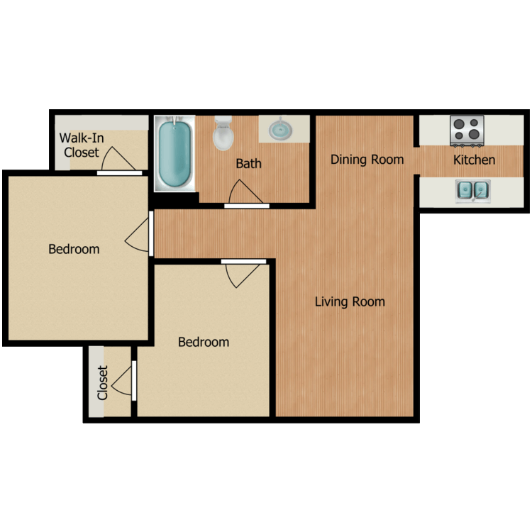 Floor plan image of 2 Bed 1 Bath