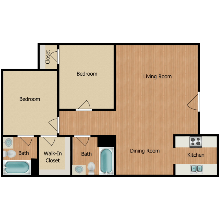 Floor plan image of 2 Bed 2 Bath