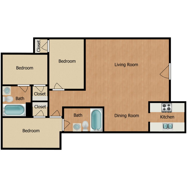 Floor plan image of 3 Bed 2 Bath A