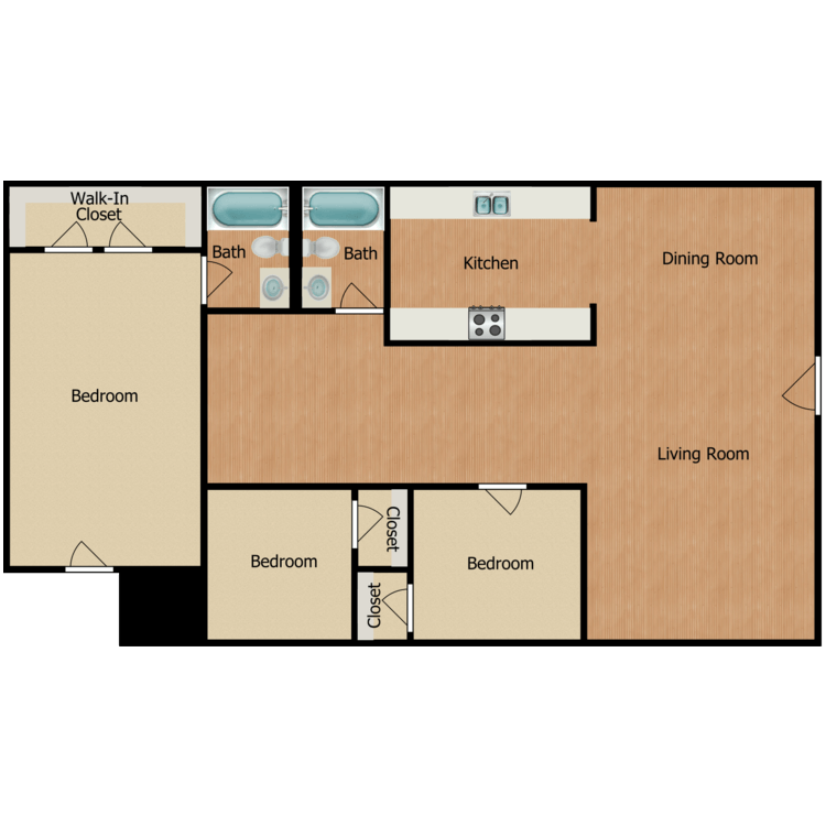 Floor plan image of 3 Bed 2 Bath B