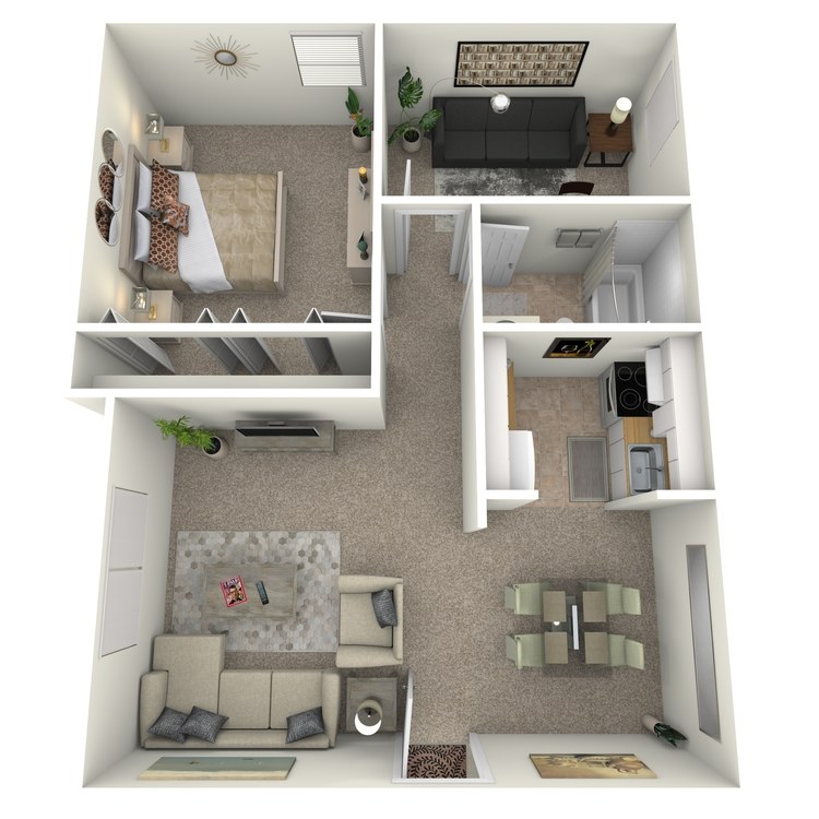 Floor plan image of 1 Bed 1 Bath with Den