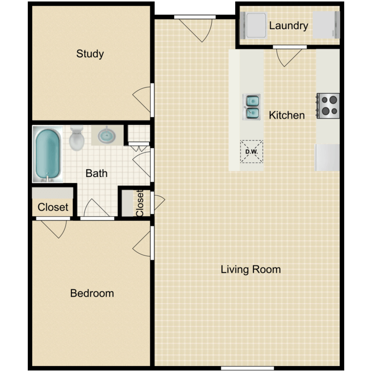 Floor plan image of 1 Bed 1 Bath