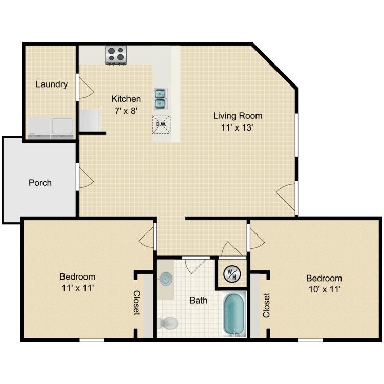 Floor plan image of 2 Bed 1 Bath A