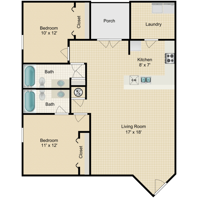 Floor plan image of 2 Bed 2 Bath D