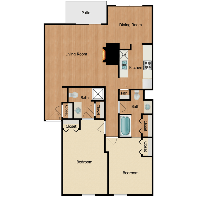 Floor plan image of 2 Bedroom 3rd Floor