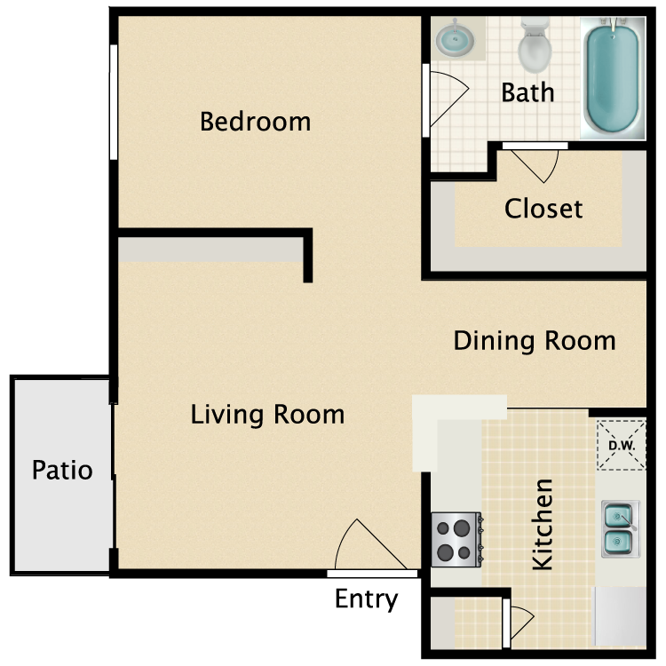 Floor plan image of 1 Bed 1 Bath A