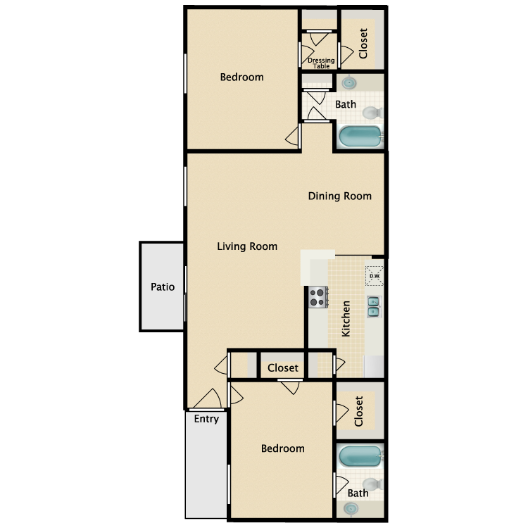 Floor plan image of 2 Bed 2 Bath E