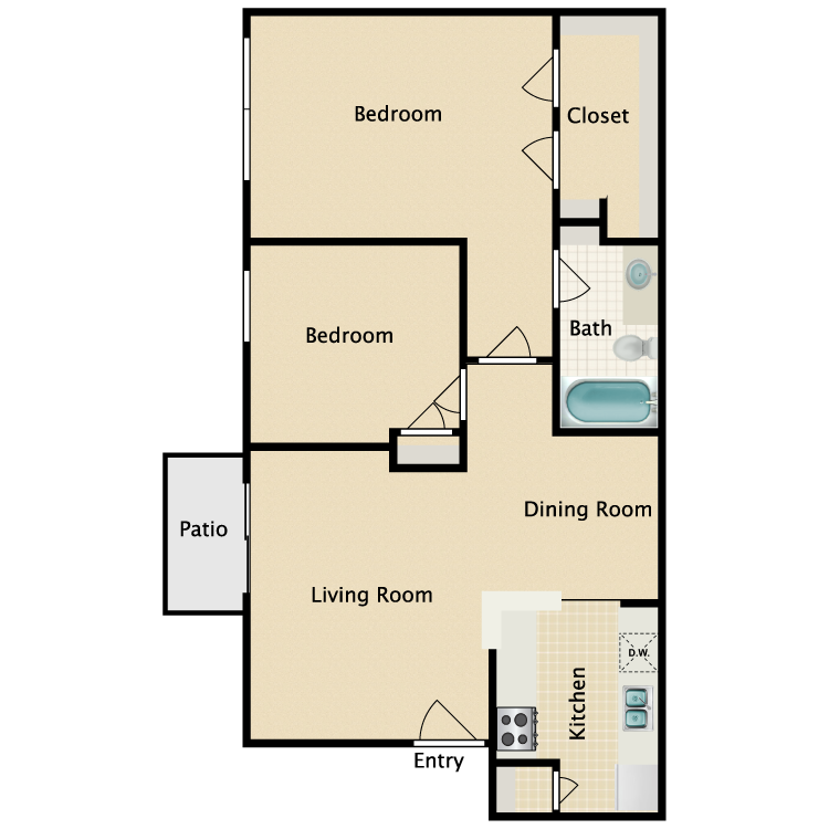 Floor plan image of 2 Bed 1 Bath D