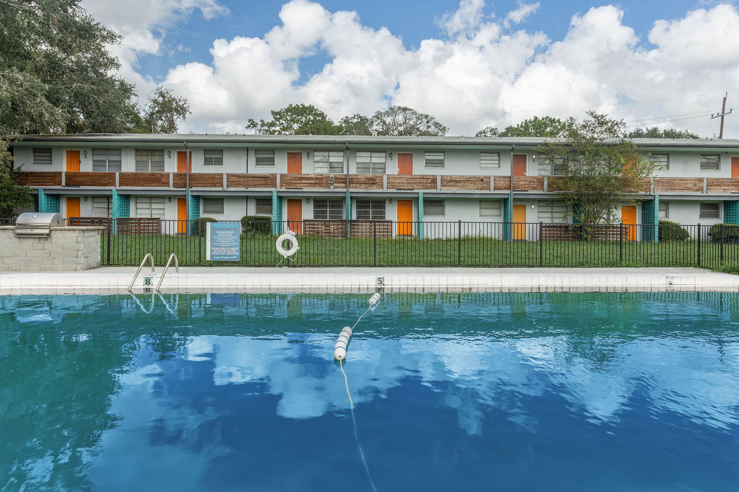 a small house in a pool of water