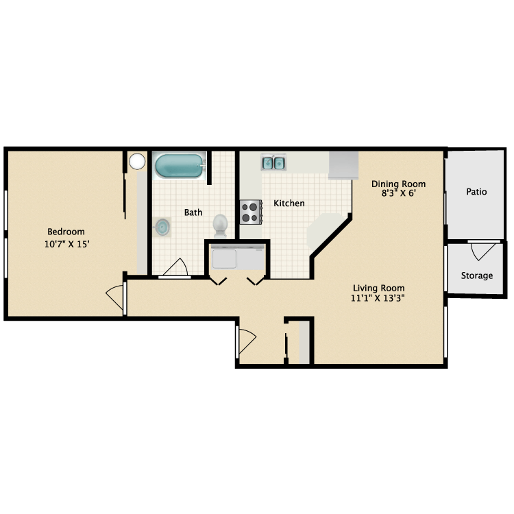 Floor plan image of 1 Bed 1 Bath A