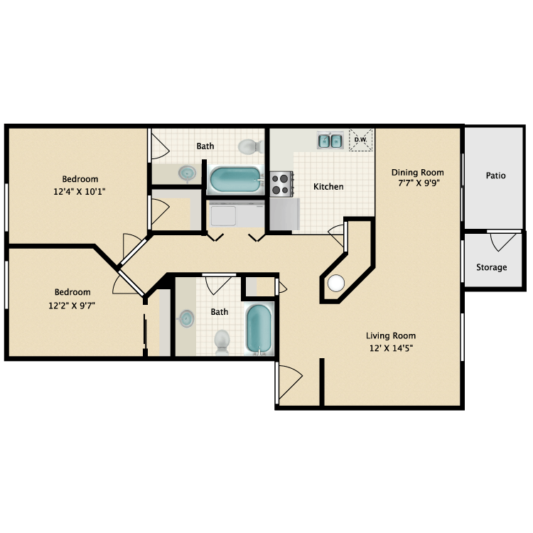 Floor plan image of 2 Bed 2 Bath A