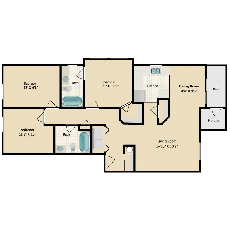 Floor plan image of 3 Bed 2 Bath A