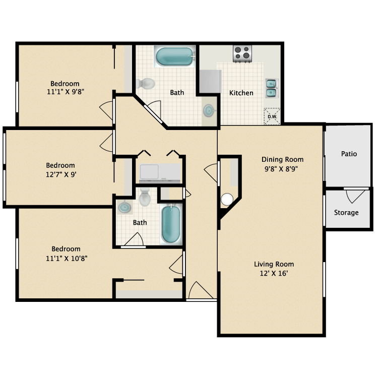 Floor plan image of 3 Bed 2 Bath