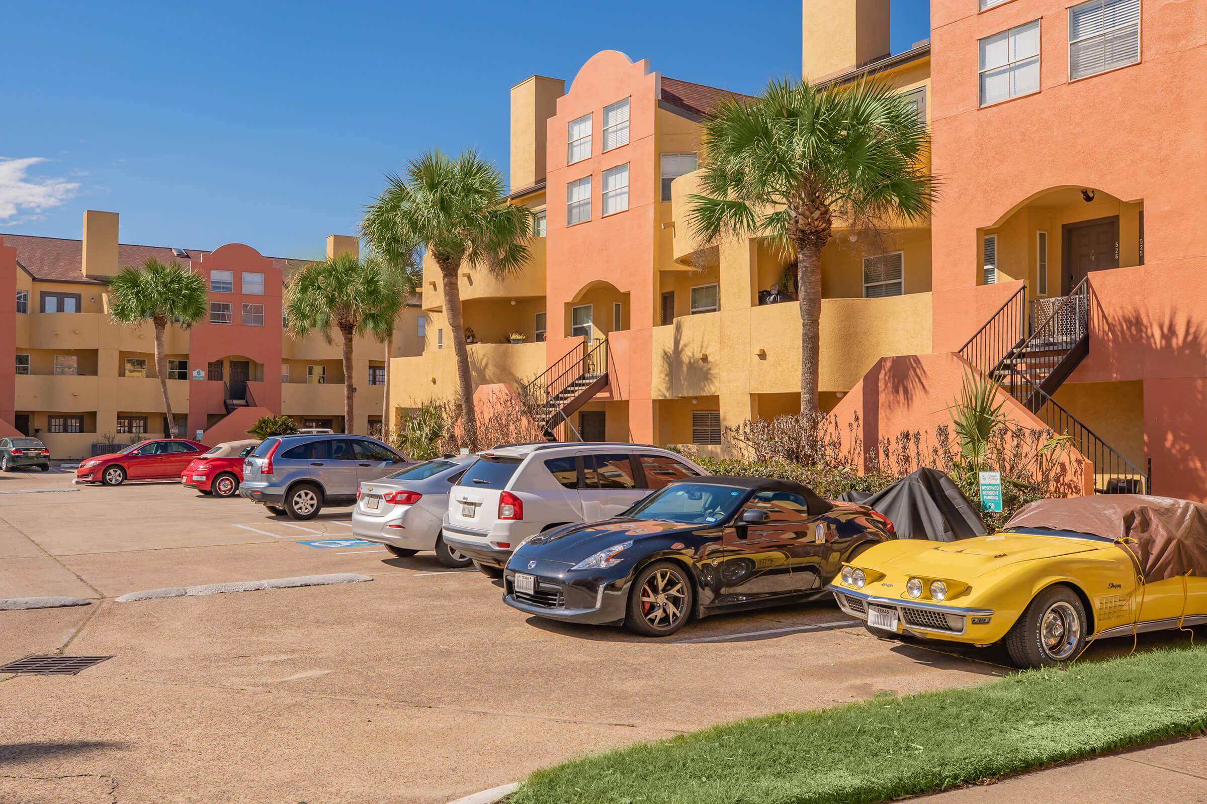 a car parked in front of a building