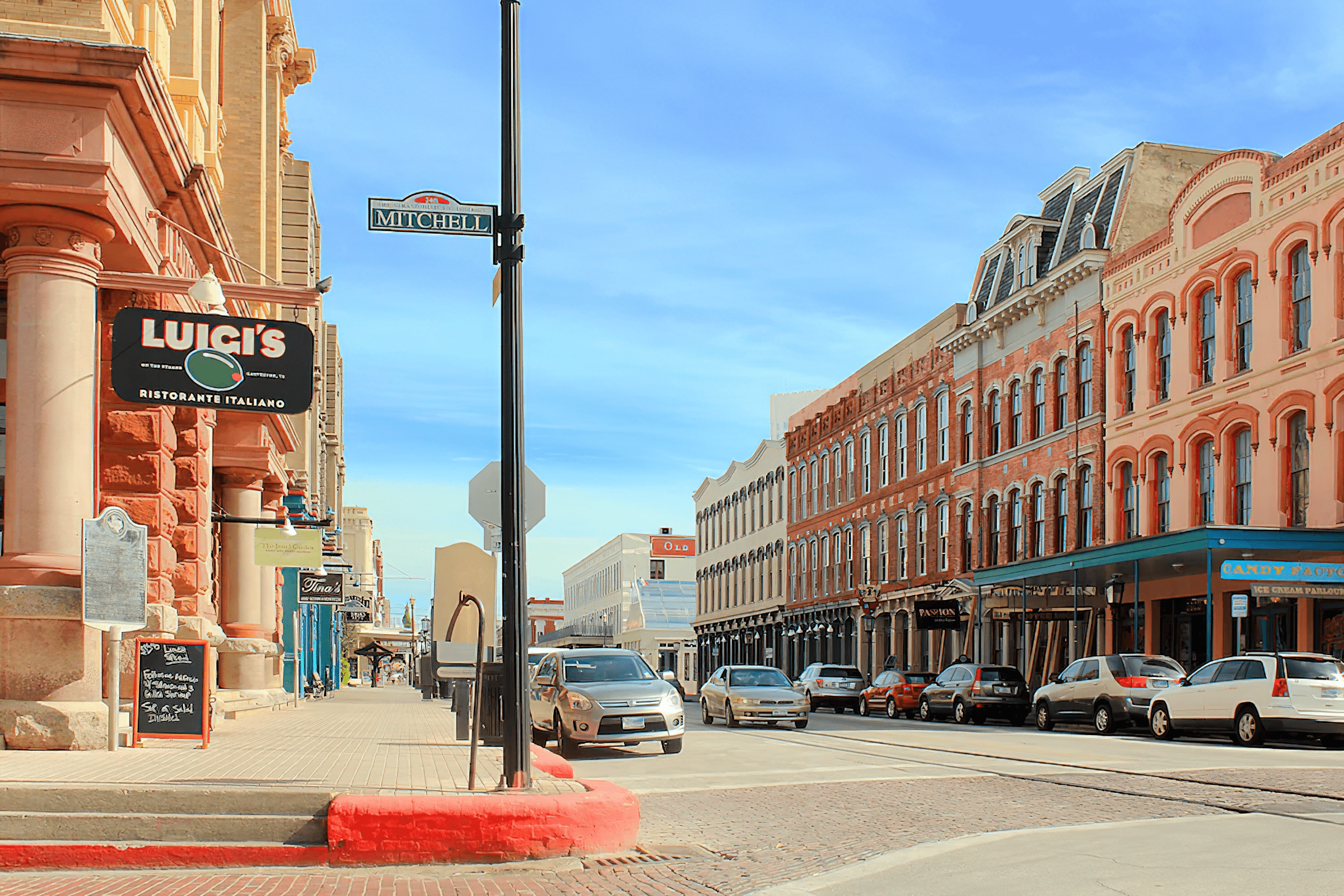 a close up of a busy city street