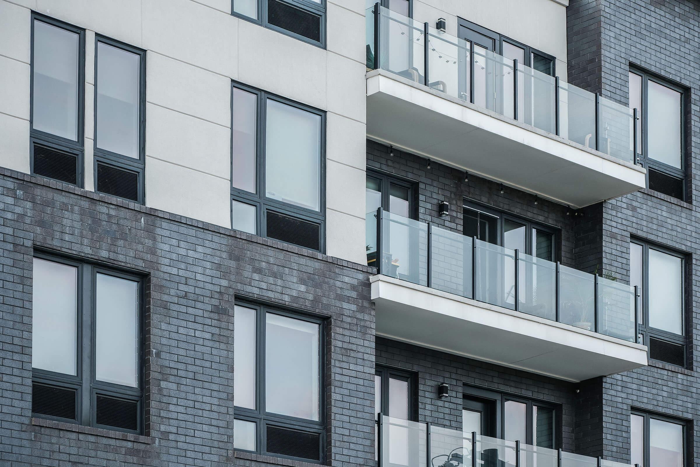 a building next to a window