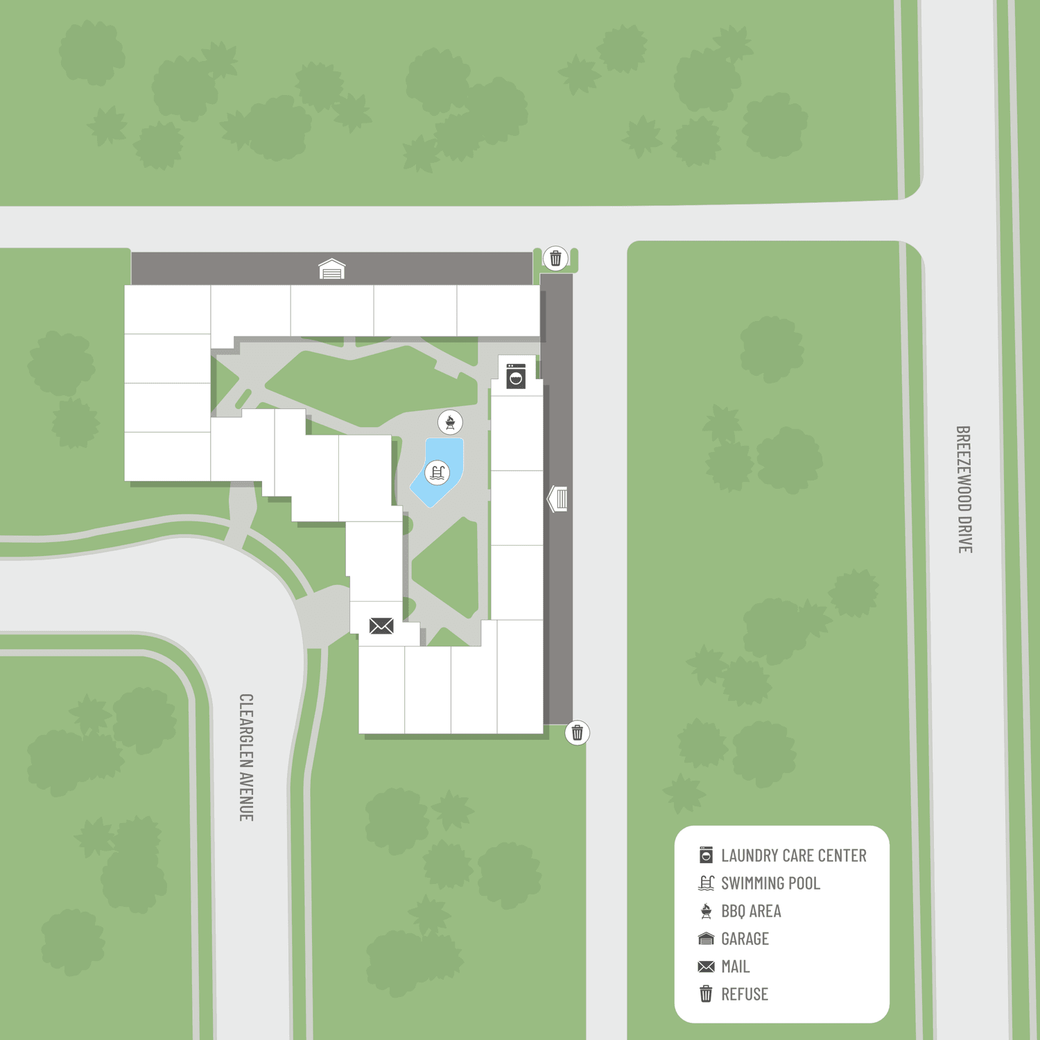 Located off of Imperial Hwy at Clearglen Ave and Landmark Drive the community amenities features a BBQ area and pool.