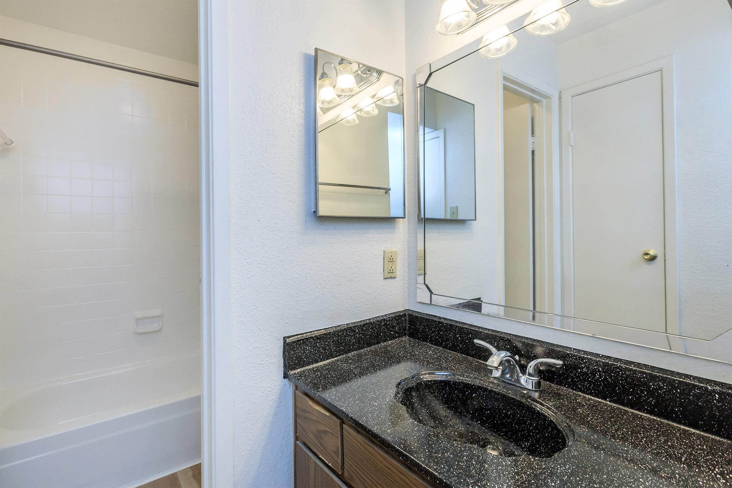 a double sink and large mirror