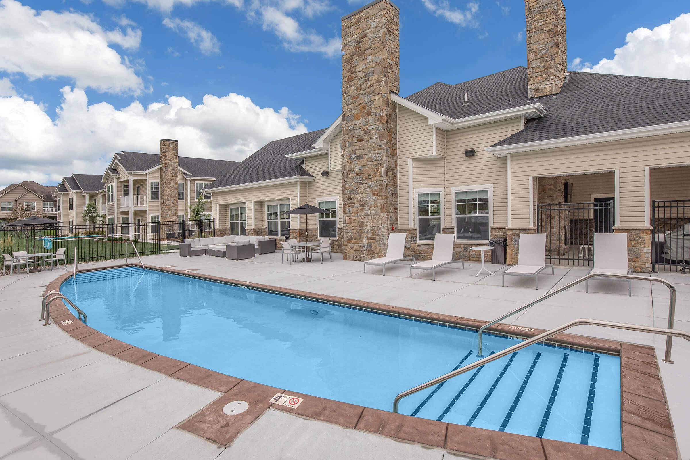 a pool next to a building