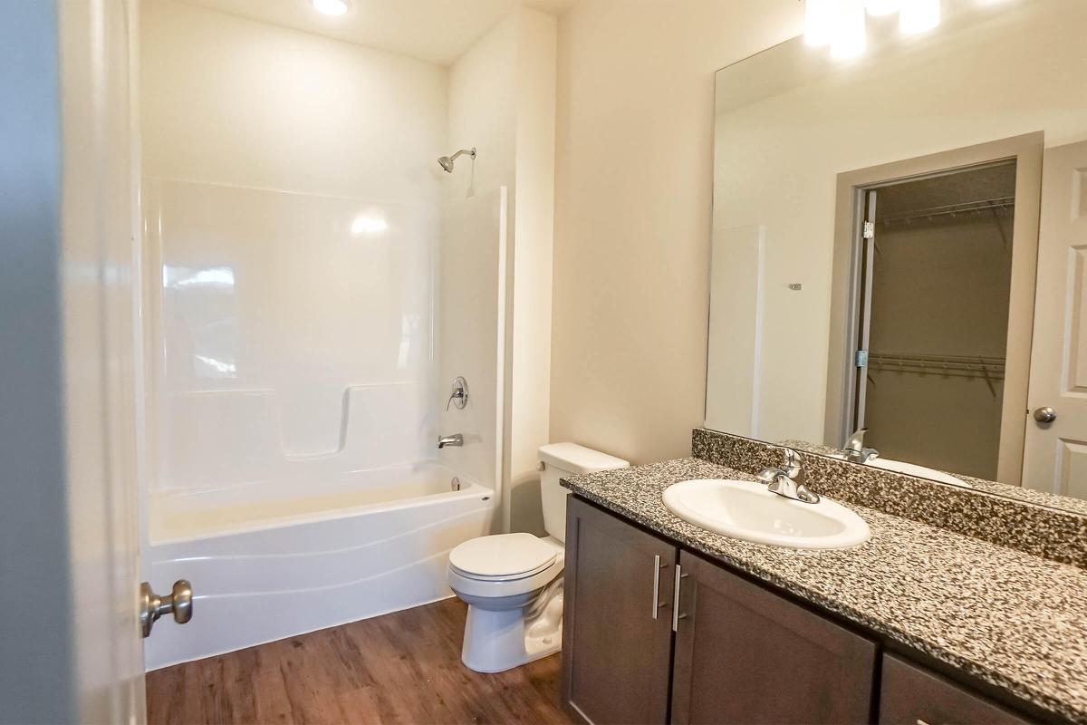 a double sink and large mirror