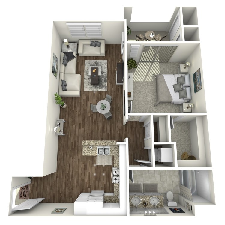 The Magnolia, a 1 bedroom 1 bathroom floor plan.