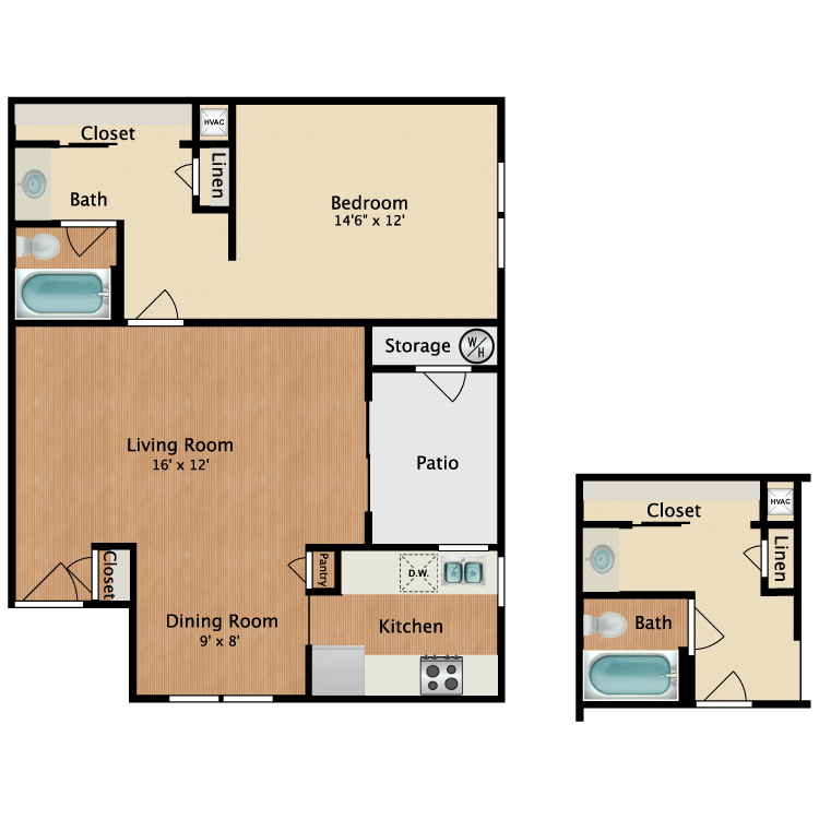 Floor plan image of One Bedroom One Bath