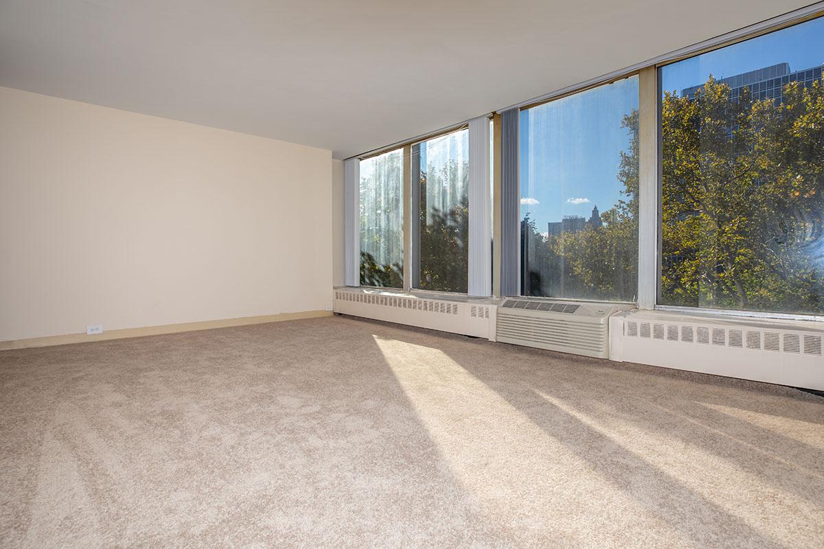 a room with a large window