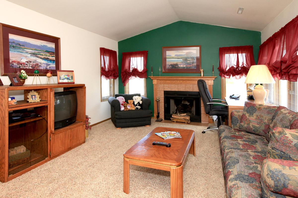 a living room filled with furniture and a fire place