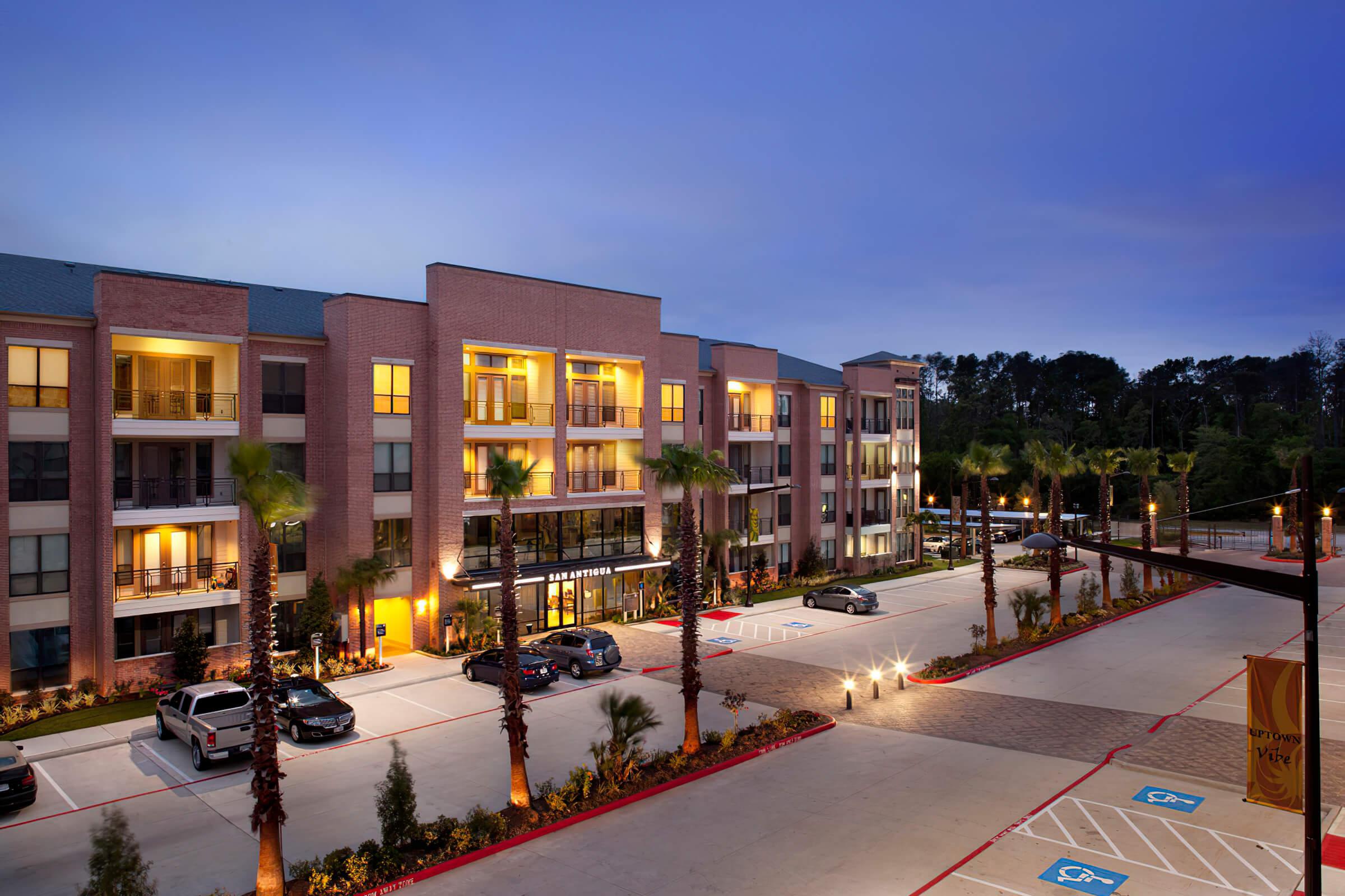 San Antigua leasing office at dusk