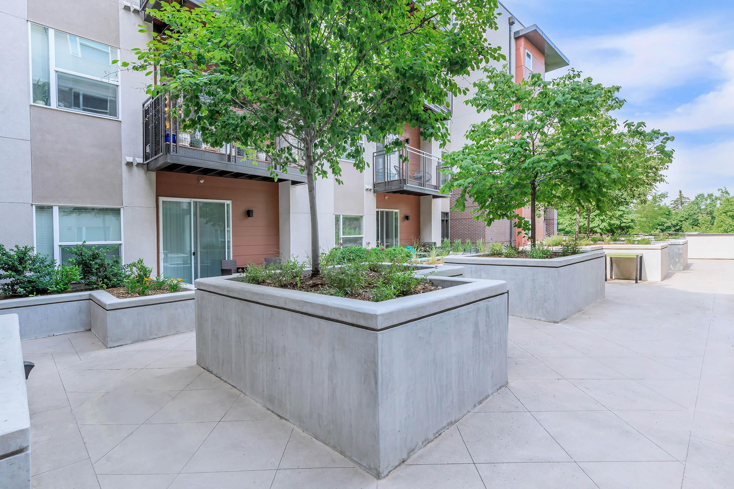 a bench in front of a building