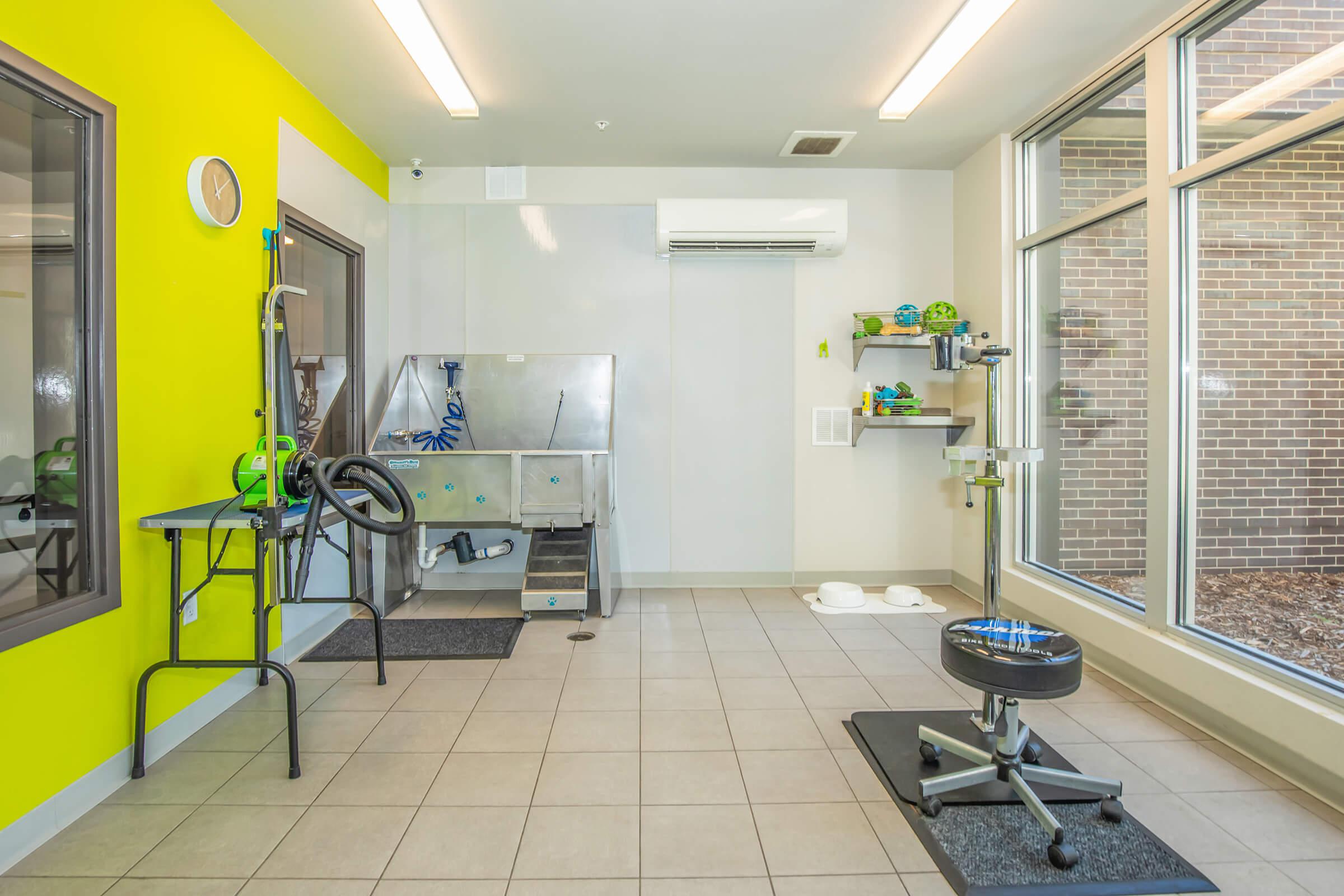 a kitchen with a tile floor