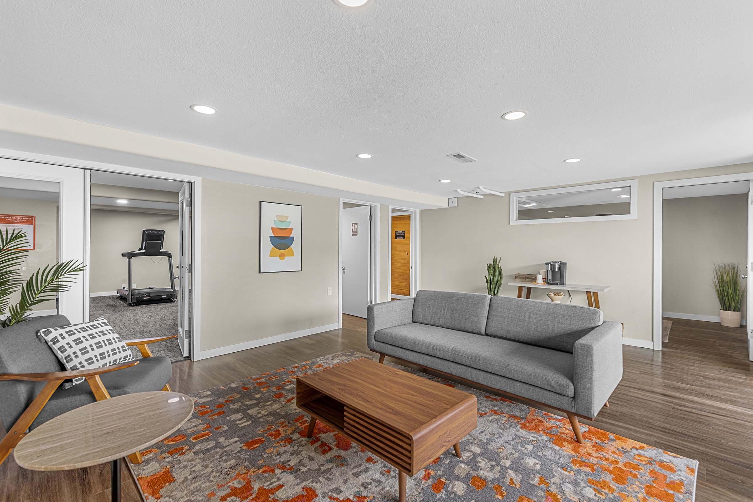 a living room filled with furniture and a rug