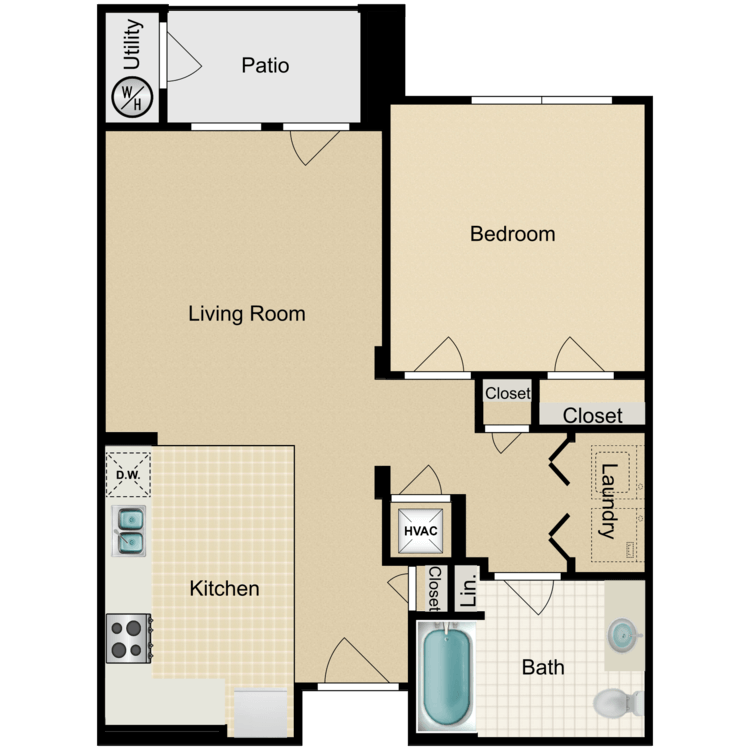 Floor plan image of 1 Bed 1 Bath