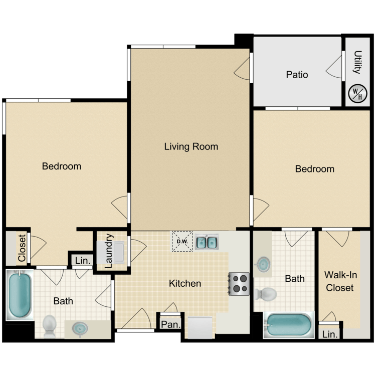 Floor plan image of 2 Bed 2 Bath