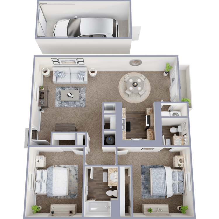2 Bed 1.5 Bath floor plan image