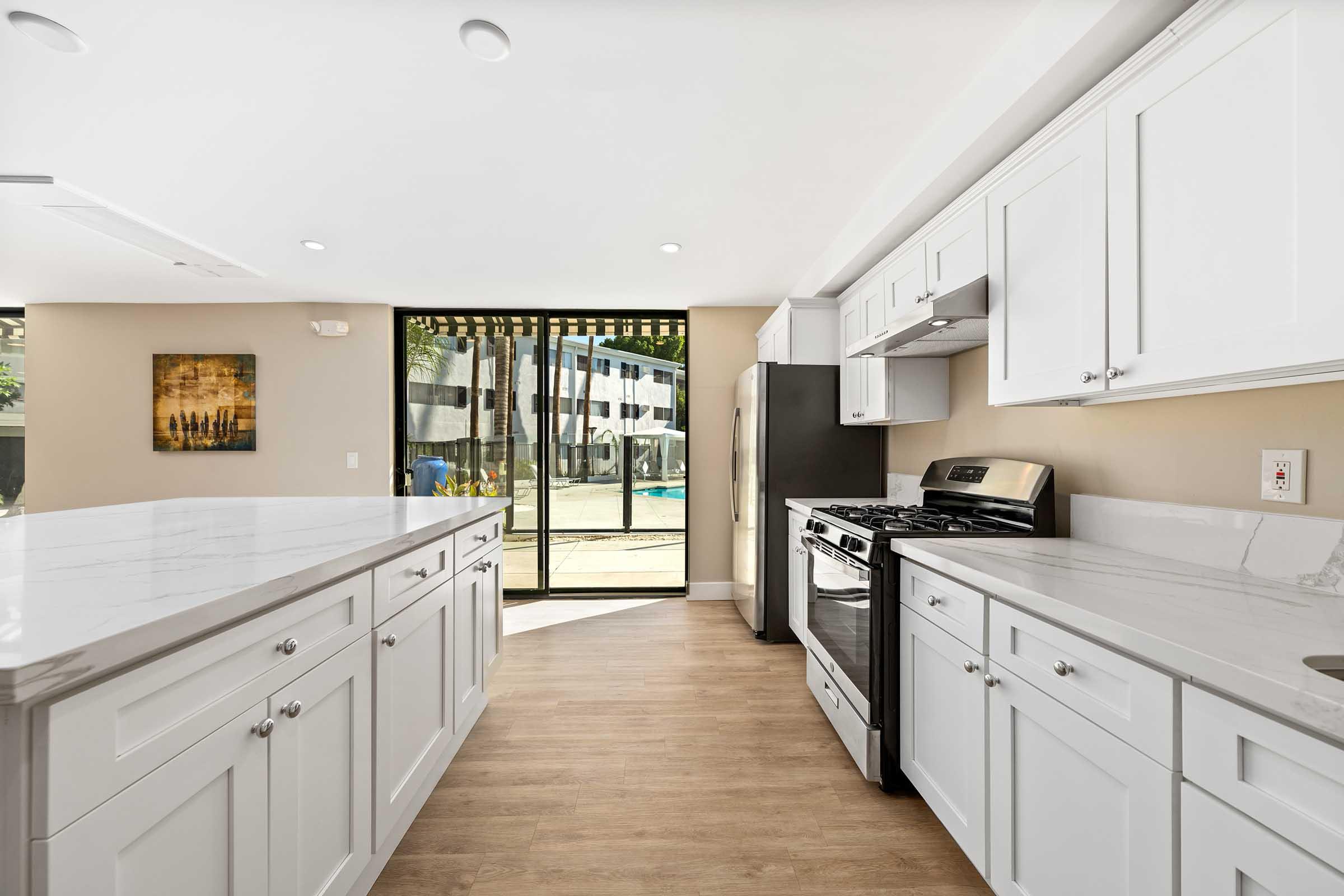 a kitchen with stainless steel appliances