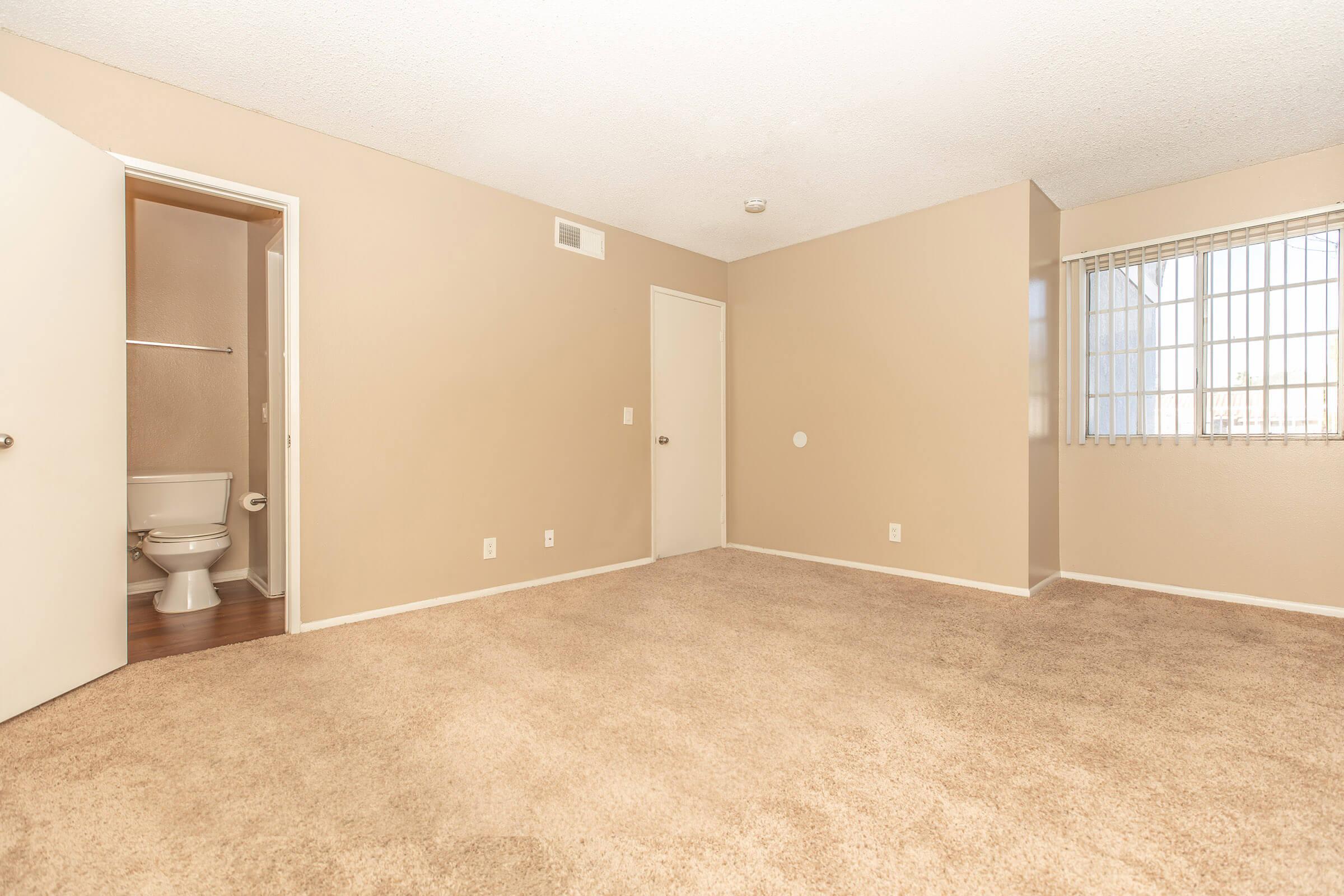 carpeted bedroom with attached bathroom