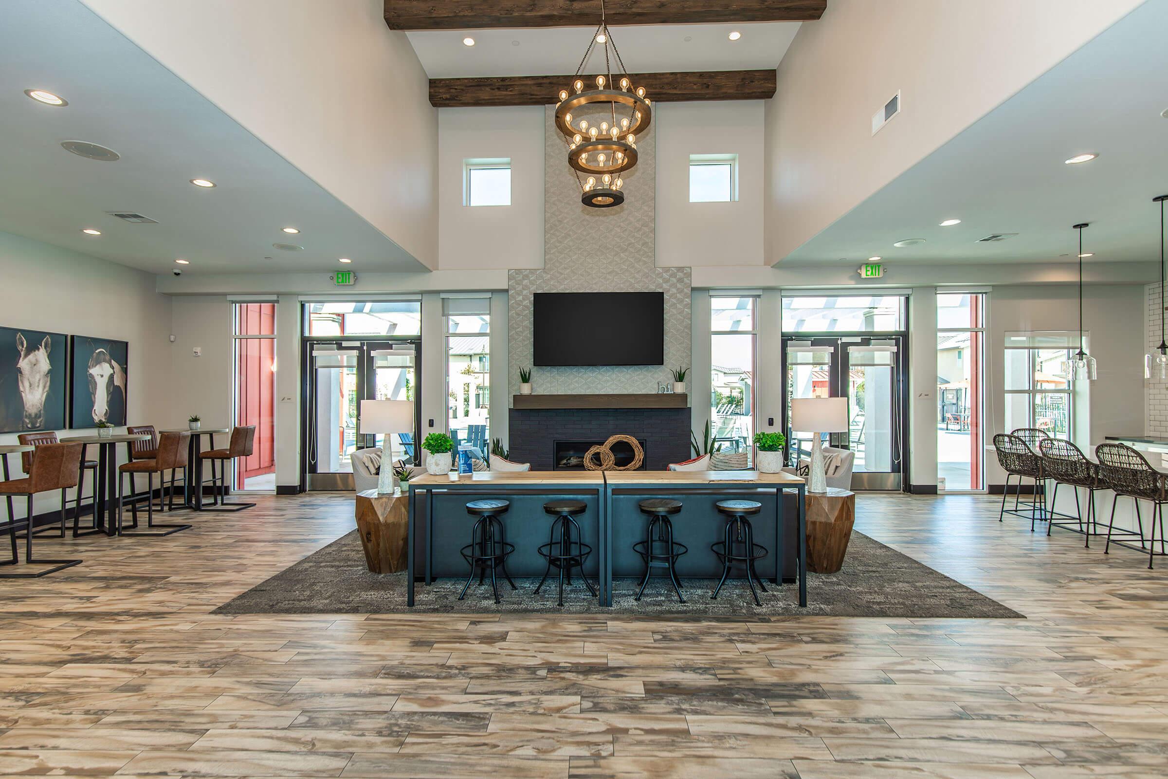 a room filled with furniture and a table